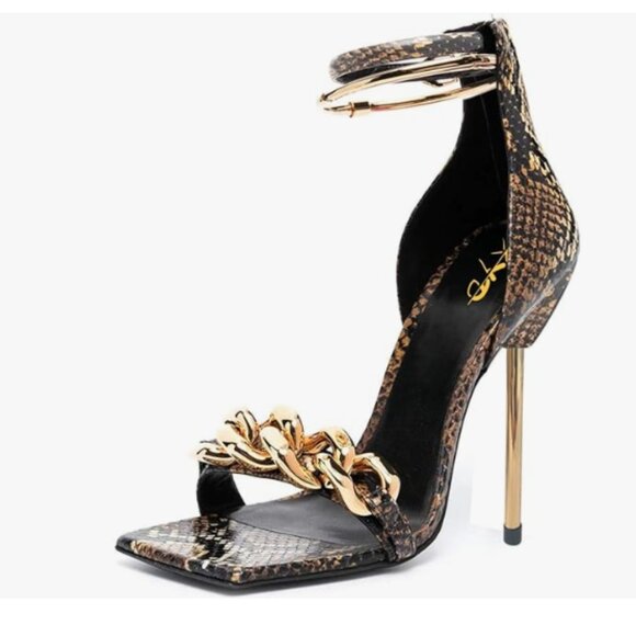 Amazon.com | XYD Women Metal Chain Stiletto Heel Sandals  XYD Snakeskin Stiletto Heel Sandals Open Toe Metal Ring Back Zip Party Shoes
